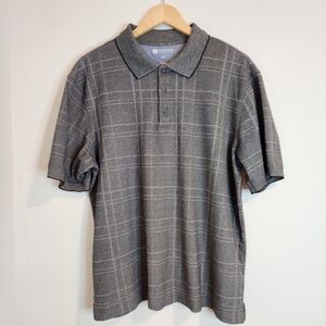 Haggar Mens Large Gray Check Plaid Polo Short Sleeve